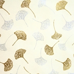 Screenprinted Mulberry Origami Paper - Ginkgo Leaves - GOLD AND SILVER ON CREAM