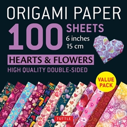 Origami Paper Pack - DOUBLE SIDED HEART AND FLOWER PATTERNS - 6"