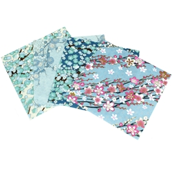 Assorted 6" Chiyogami Origami 16 Sheet Pack - BLUE BLOSSOMS