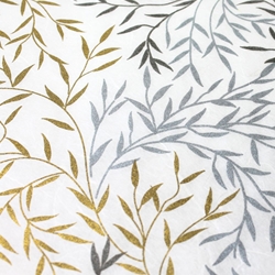Screenprinted Mulberry Origami Paper - Willow Leaf - SILVER, GOLD, WHITE